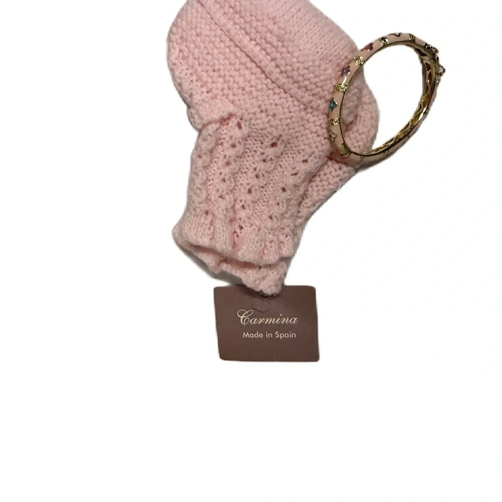 Baby Girl Pink Cable Knit Booties with Floral Bangle NWT